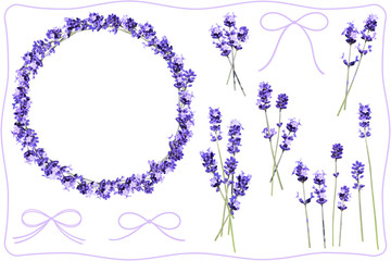 Fototapeta premium ラベンダーリース コラージュ 北海道 富良野市 日本