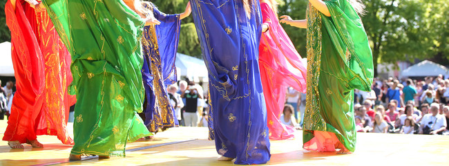 Colorful skirts of belly dancers