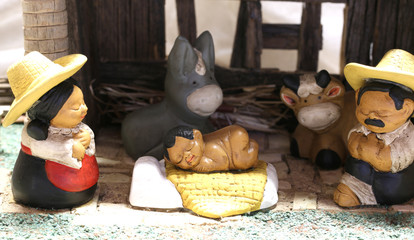 Mexican Nativity set with the holy family with the statues of th