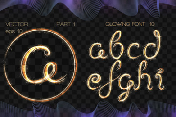VECTOR eps 10. GLOWING Bengal Sparks FONT 10. Part 1. Hand drawn alphabet a b c d e f g h i. Bengal Sparks GOLDEN Alphabet. Hand drawn with sparkle brushes.
