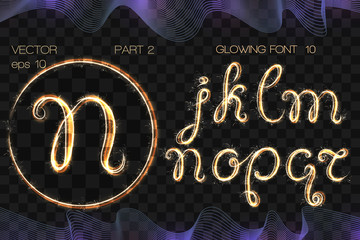 VECTOR eps 10. GLOWING Bengal Sparks FONT 10. Part 1. Alphabet j k l m n o p q r. Bengal Sparks GOLDEN Alphabet. Hand drawn with sparkle brushes.