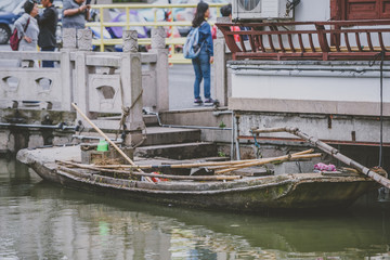 Fototapeta na wymiar Old Boat in Zhujiajiao Ancient Town, China