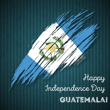 Guatemala Independence Day Patriotic Design. Expressive Brush Stroke in National Flag Colors on dark striped background. Happy Independence Day Guatemala Vector Greeting Card.