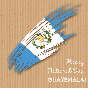 Guatemala Independence Day Patriotic Design. Expressive Brush Stroke in National Flag Colors on kraft paper background. Happy Independence Day Guatemala Vector Greeting Card.