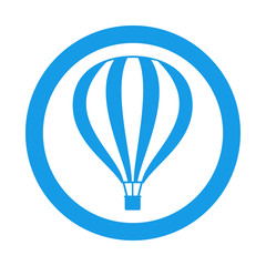 Icono plano globo aerostatico en circulo color azul