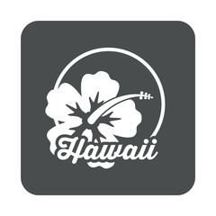 Icono plano Hawaii con flor de hibisco en cuadrado gris