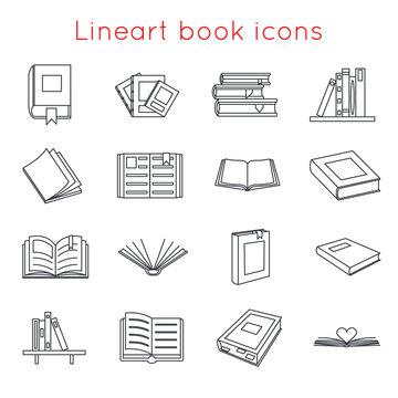 Lineart Book Icons Symbols Logos Set Template for Web Isometric Isolated Vector Illustration