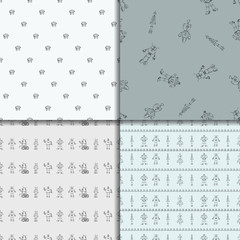 Robot doodles pattern set.