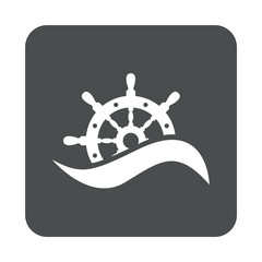 Icono plano timon con ola en cuadrado gris