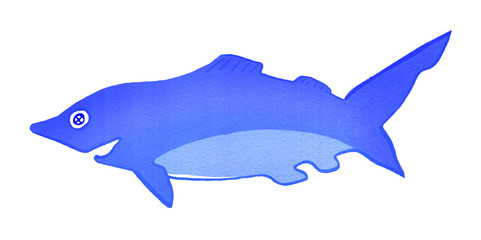 Shark, isolated on white background, gouache