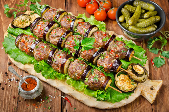 Turkish Kebab eggplant and meatballs