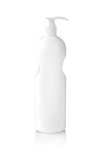 White bottle with shampoo with dispenser