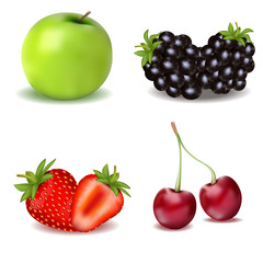 A set of useful fruits and berries. An Apple. Strawberry. Blackberry and Cherry.
