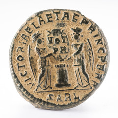 Ancient Roman copper coin of Emperor  Constantinus I Magnus. Reverse.