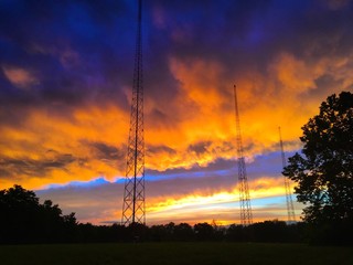 sunset with radio tower