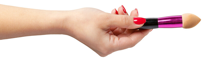 woman hand holding face brush