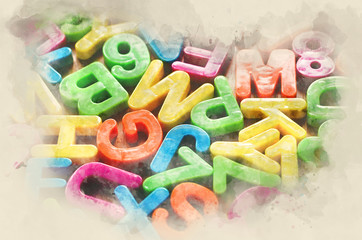 Naklejka premium Colorful letters of the alphabet. Close-up. Watercolor background