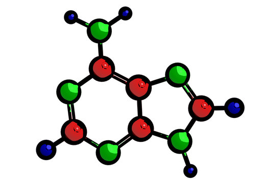 Molecular structure of adenine, 3D rendering
