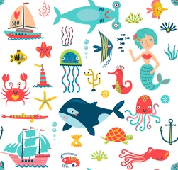 Acrylic prints Sea animals Sea vector seamless pattern