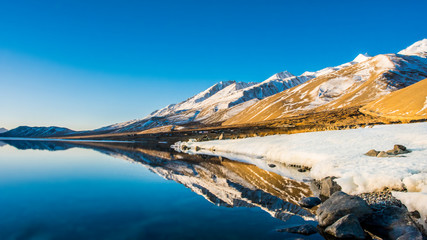 Reflections of Snow mountains in the Pangong lake Leh, India