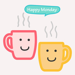 Happy Monday Coffee Cup with smile face on cup.