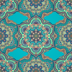 Ornate floral seamless texture, endless pattern with vintage mandala elements.