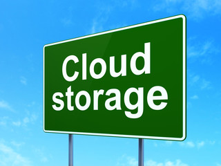 Cloud networking concept: Cloud Storage on road sign background