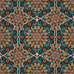 Ornate floral seamless texture, endless pattern with vintage mandala elements.