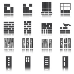 Repair icons. vector signs,shadow reflection. set of construction materials.