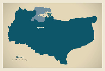 Modern Map - Kent county with Medway UK illustration