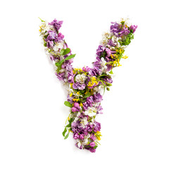 The letter «Y» made of various natural small flowers..