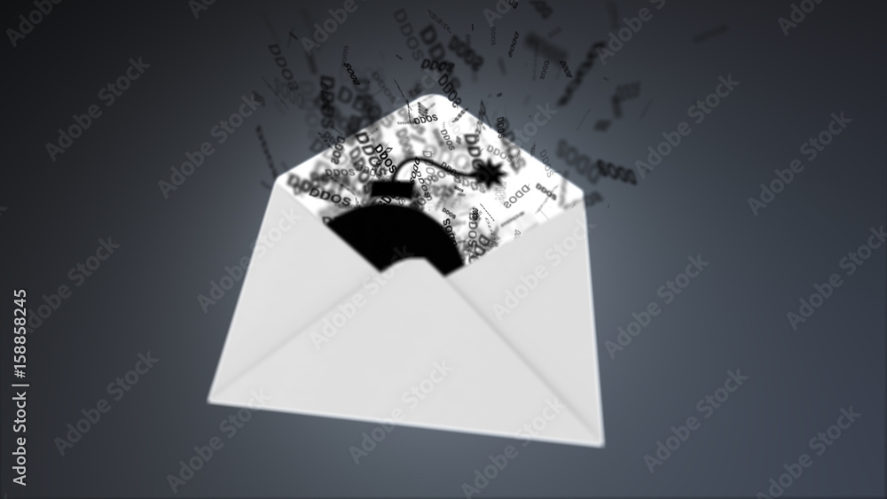 Poster e-mail virus. ddos attack via the global network.