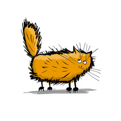 Cute fluffy cat, sketch for your design