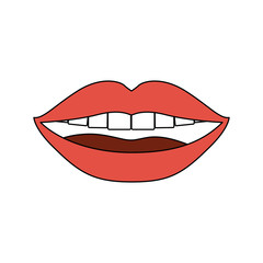 color sections silhouette of smiling mouth with thick contour vector illustration