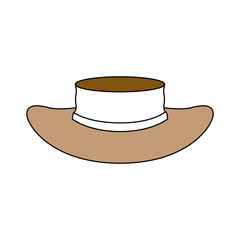 color sections silhouette of straw hat with ribbon and thick contour vector illustration