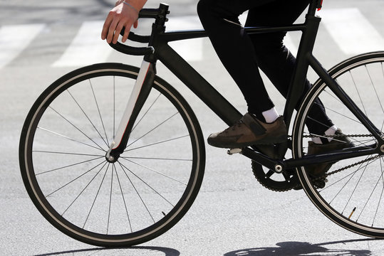 cyclist rides on the highway