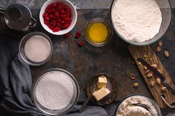 Ingredients for cannoli production of traditional Sicilian dessert