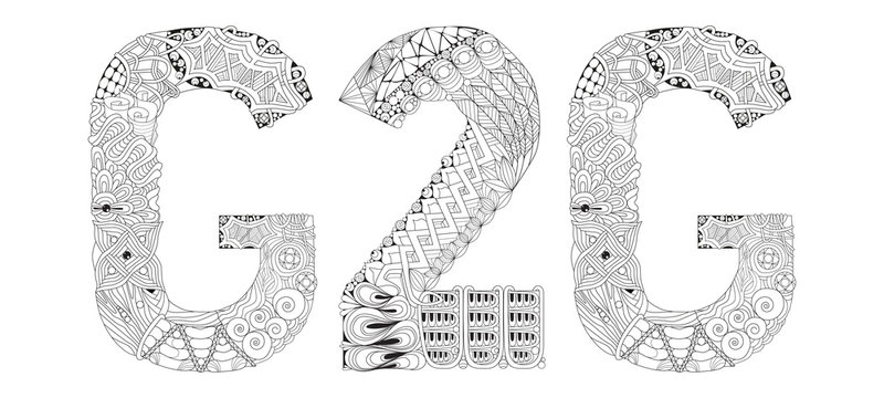 Word G2G for coloring. Vector decorative zentangle object