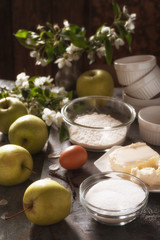Ingredients for Apple tarte tatena side view