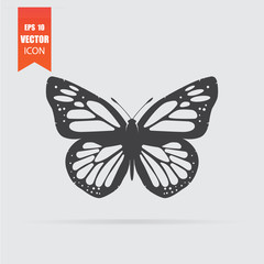 Butterfly icon in flat style isolated on grey background.