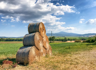 Hay Bales in Tuscany, Italy in spring season