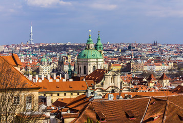 Fototapeta premium View from above from the observation platform of the royal castle Hradcany on the old streets. Area of the Old City. Prague, Czech Republic.