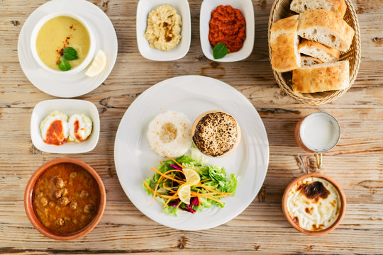 Table served wit traditional turkish dishes