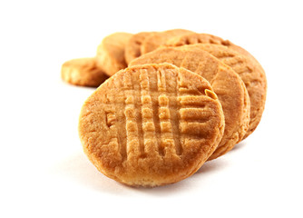 Homemade round butter cookies or biscuit with peanut  isolated on white background