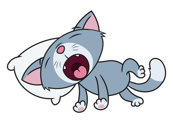 Sleepy kitten is yawning