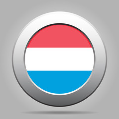 Flag of Luxembourg. Shiny metal gray round button.