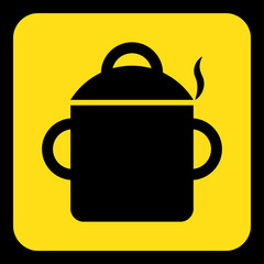 yellow, black sign - cooking pot with smoke icon