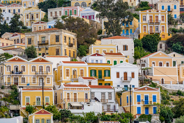 Colourful, picturesque houses at Symi island, Greece