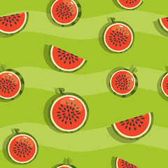 Seamless background, Vector Pattern with cartoon watermelon slices
