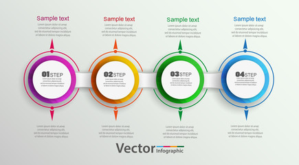 Four steps infographics with colorful circles. Can  be used for   workflow layout, diagram, business step options, banner, web design. Vector Eps 10